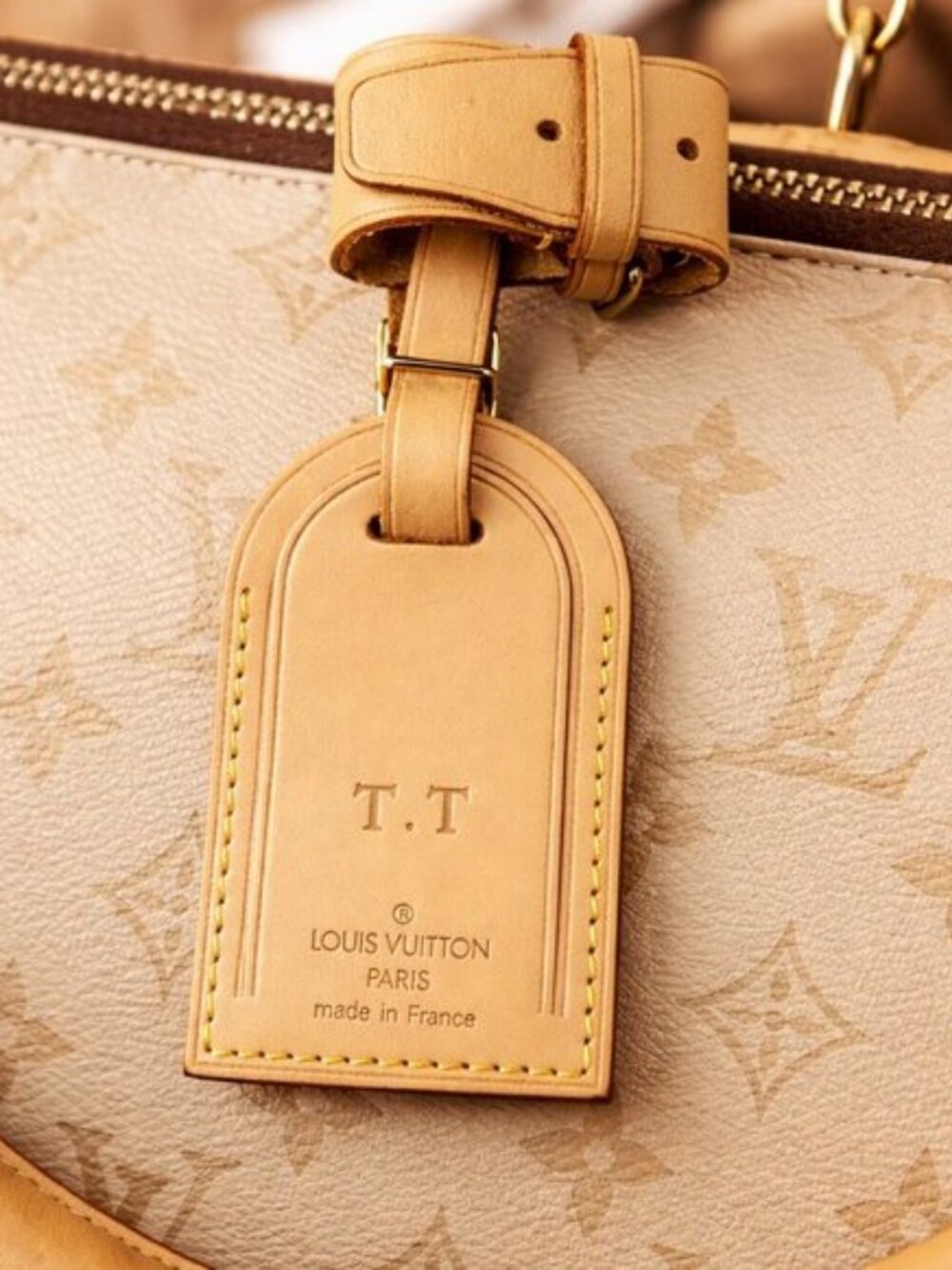 Authentic Louis Vuitton Vachetta Leather Luggage Tag/Travel Tag/ Initial T.T.
